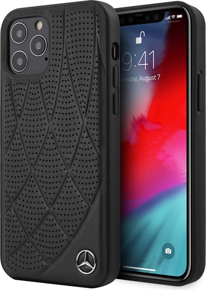 Mercedes Leather Perforated Backcase hoesje Geschikt Voor iPhone 12 Pro Max