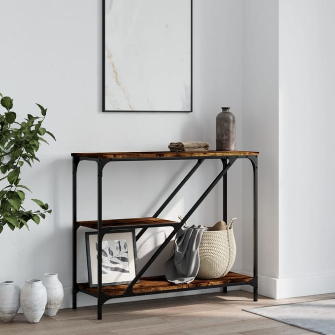 vidaXL - Wandtafel - 88,5x30x75 - cm - bewerkt - hout - gerookt - eikenkleurig