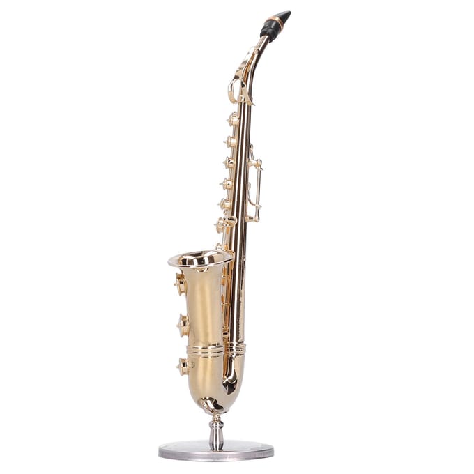 Miniatuur Koperen Saxofoon Model met Standaard Mini Muziekinstrument Ornamenten Cadeaus beige