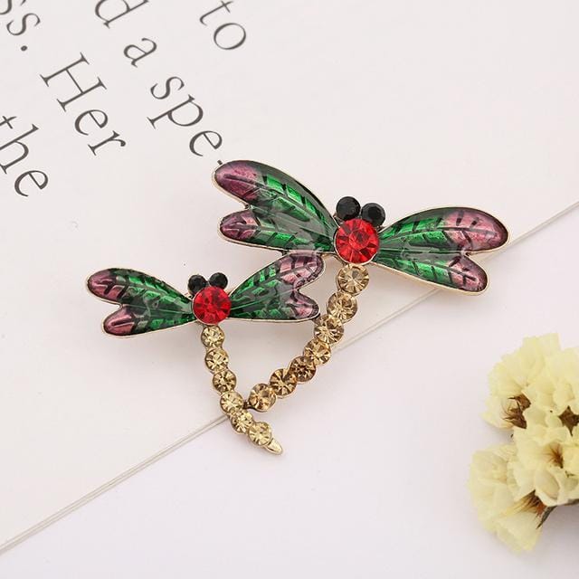 Legering Libelle Strass Broche Retro Trendy Druipend Schattig Insect Dier Serie Broche rood