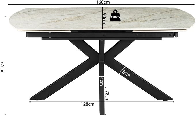 Rousseau - Eettafel Ares – 160-240 x 90 x 76 cm – beige marmerdecor – Verlengbaar met draaimechanisme