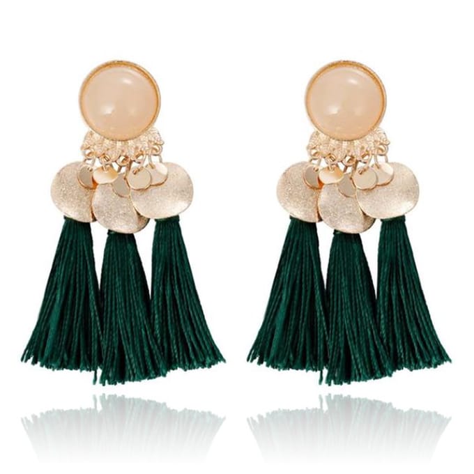 Tassel Oorbellen met Elegante Steen van Deja Jewels - Groen