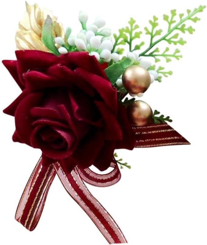 Bruiloft Corsage - Bruidegom Bloem - Feestelijke Decoratie - Met Pareldetails - 14x9x6 cm