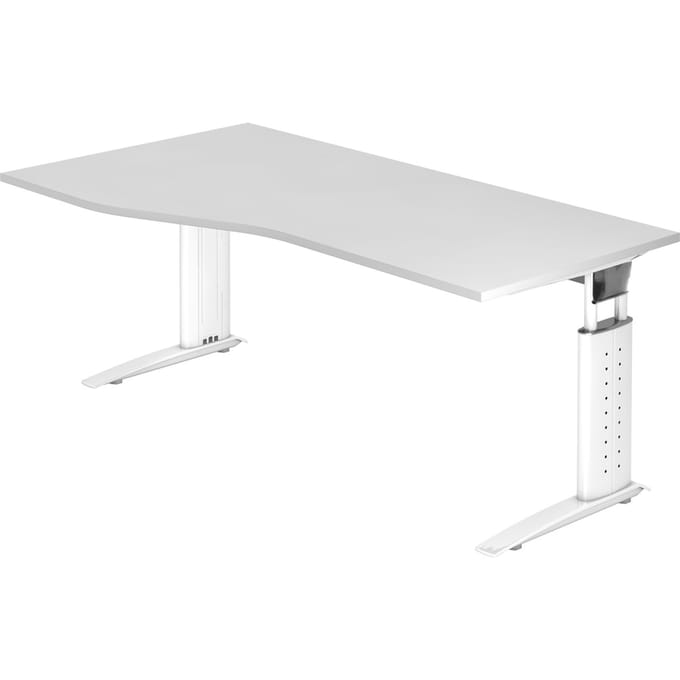 Bureautafel TARVIS, vrije vorm, B 1800 x D 800/1000 x H 680-820 mm, onderstel wit, wit