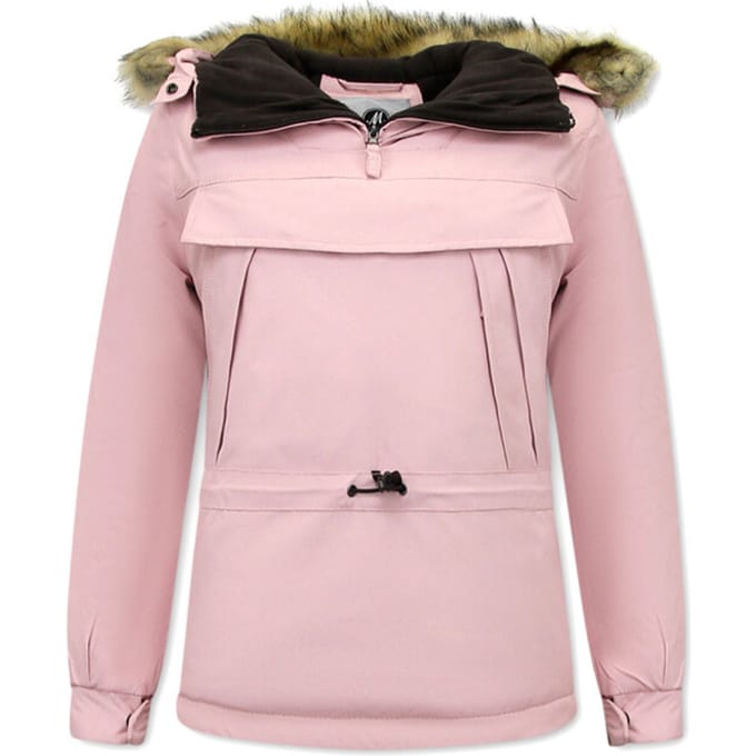 Dames Anorak Winterjas met Bontkraag - Pink