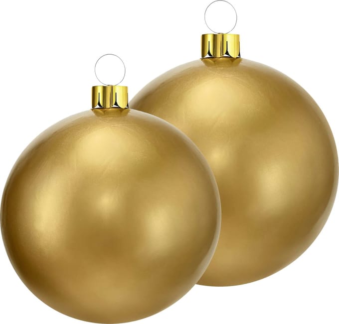 Opblaasbare decoratie kerstballen - mega groot - 2x st - 45 en 65 cm - goud
