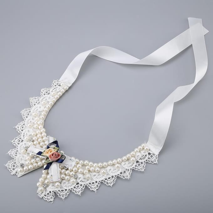 Verstelbare Vlinderdas Huisdier Hond Halsband Mooie Parel Bloem Ketting white