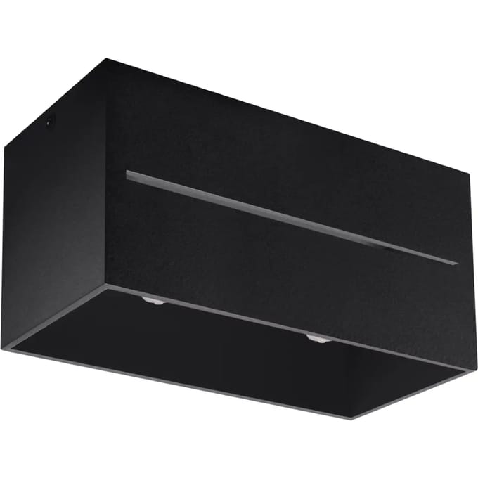 Plafondlamp LOBO 2 rechthoekig met lineaire perforatie - Sollux Lighting - IP20 - Zwart aluminium behuizing - 20 x 10 x 10 cm - 2 x G9 LED, exclusief lichtbron - 2 x 8 W - Moderne plafondlamp voor gang, hal en woonkamer