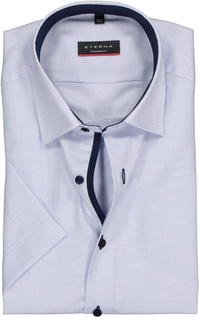 ETERNA modern fit overhemd - korte mouw - structuur heren overhemd - lichtblauw met wit (donkerblauw contrast)