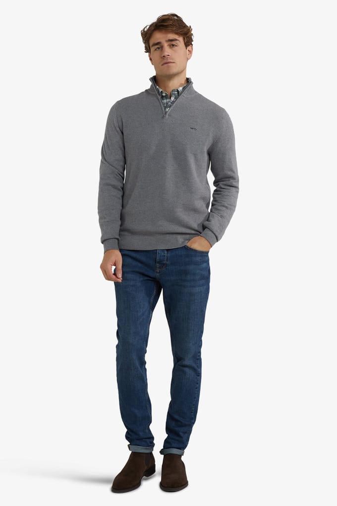 McGregor Zip Mock Sweater Medium Grey Melange Maat: 3XL | Sweaters Outlet | Heren | Grijs