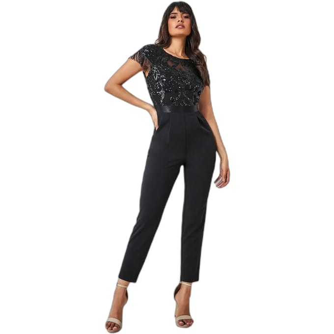 Dames jumpsuit Goddiva Tassel Sequin