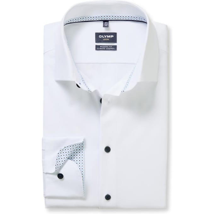 OLYMP 24/7 Luxor modern fit overhemd - mouwlengte 7 - twill - wit - Strijkvriendelijk - Boordmaat: 38 (EU maat: S)