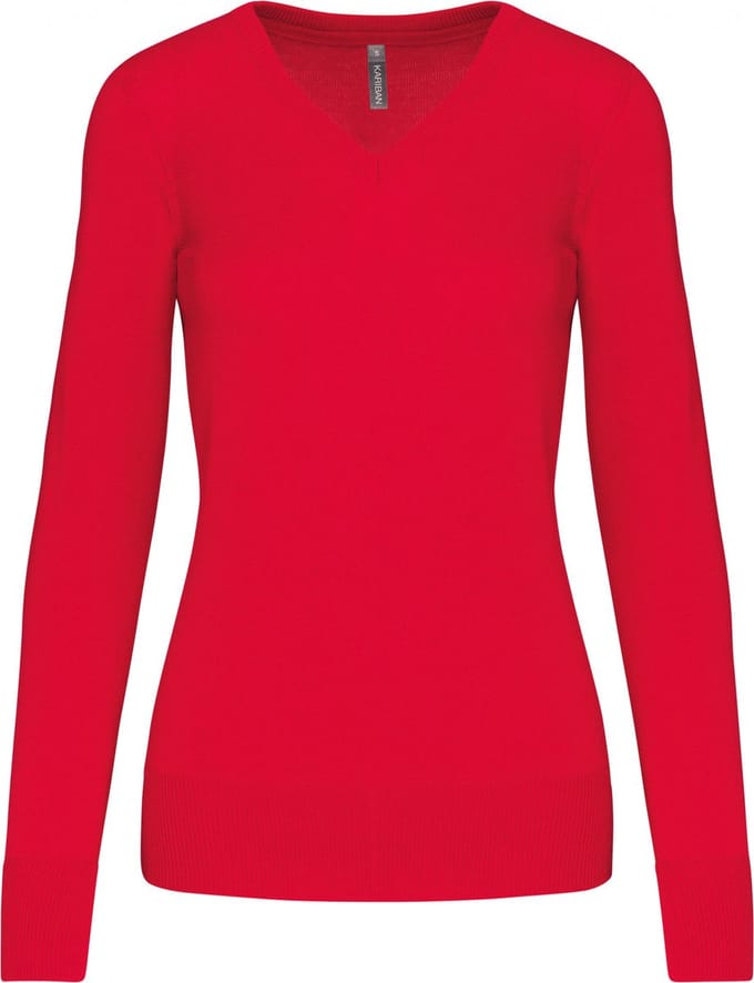 Pullover/Cardigan Dames S Kariban V-hals Lange mouw Red 50% Katoen, 50% Acryl