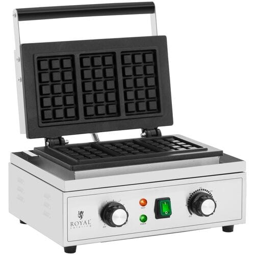 Wafelijzer - 3 belgische Waffeln - 1500 W - 50-300 °C - 0 - 5 min Timer - Royal Catering RCWM-2000-E3
