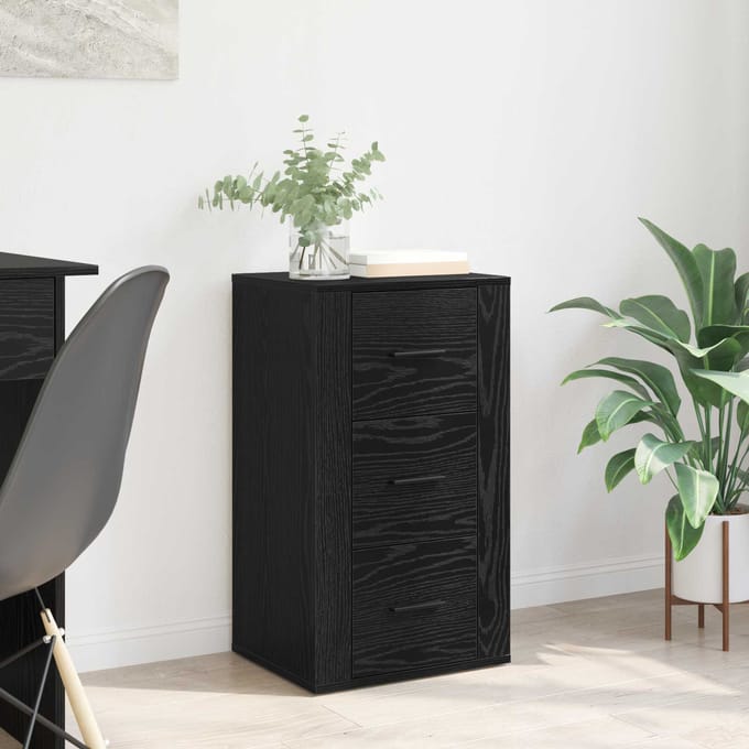 vidaXL - Dressoir - Zwart - Eiken - 40 - x - 33 - x - 70 - cm - Bewerkt - hout