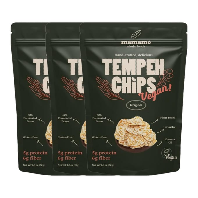 Mamame Chips de Tempeh Original Croquantes Salées Snack 50g x 3 Paquets gray