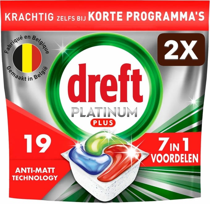 2 x Dreft Vaatwastabletten Platinum Plus All In One 19 stuks
