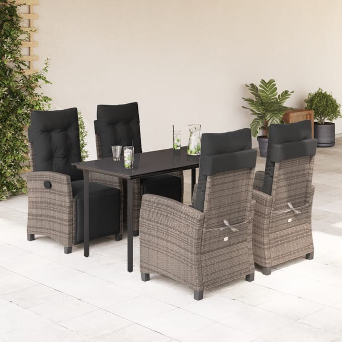vidaXL - 5-delige - Tuinset - met - kussens - poly - rattan - grijs