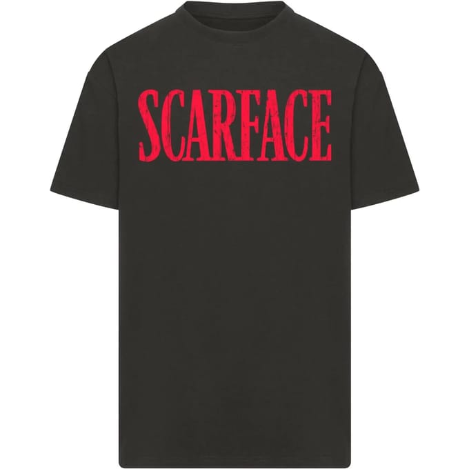 Merchcode Scarface - Distressed Logo Oversize Heren Tshirt - M - Zwart