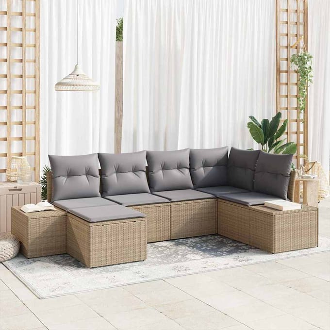 vidaXL Tuin Sofa Set 6 st Beige en Grijs poly rattan