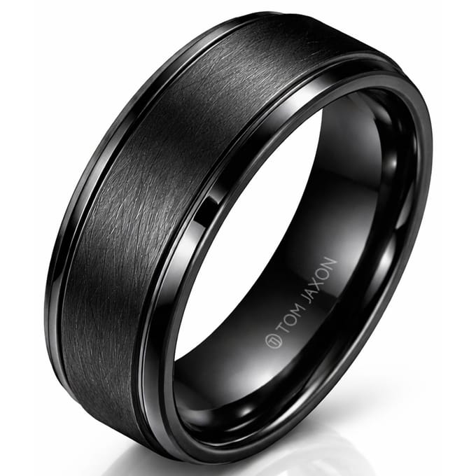 Zwarte wolfraam heren ring Geborsteld Mat en Glans-19mm