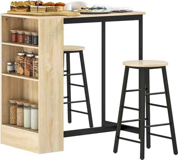 HOMCOM barset - spaanplaat - staal - 91L x 49B x 91H cm - eiken/zwart