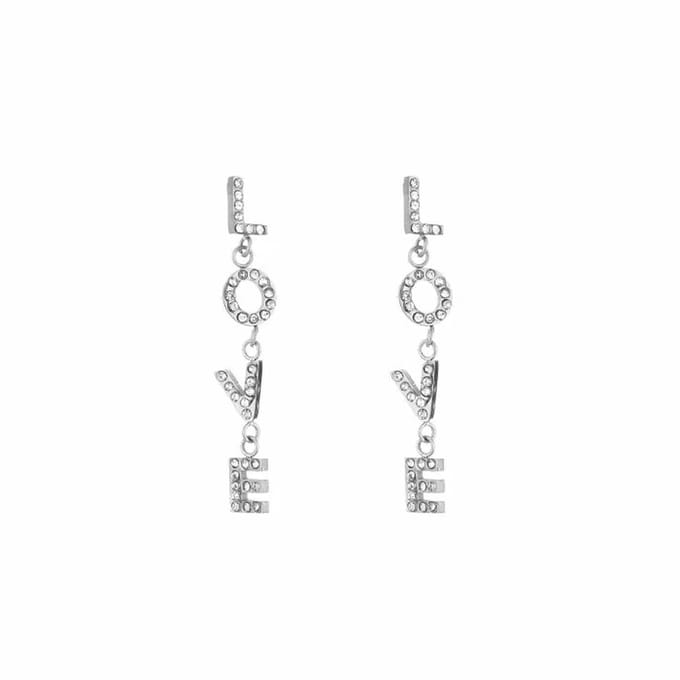 Bijoutheek Oorknoppen Love Witte Stenen Zilver