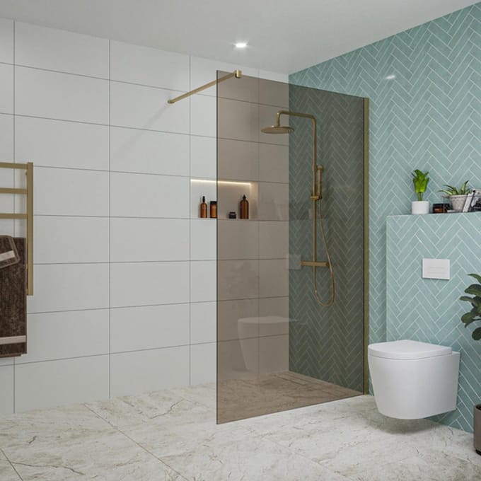 FugaFlow Eccelente Vetro inloopdouche badkamer - 120x200cm - rookglas - wandarm - geborsteld messing