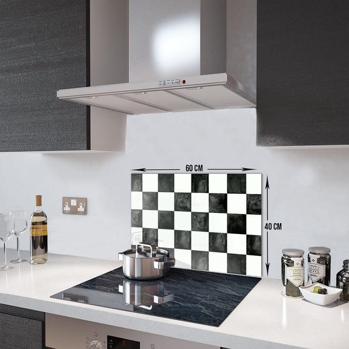 Schaakpatroon Tempered Glas Spatbescherming Voor Achter de Kookplaat 40cm x 60cm