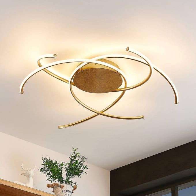 Lindby LED plafondlamp Yareli, goud, metaal, Ø 70cm