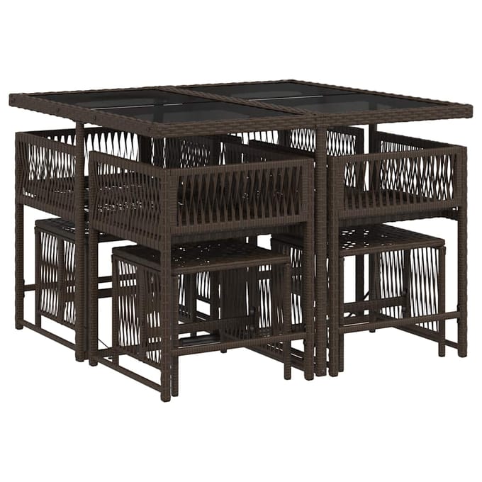 vidaXL - 9-delige - Tuinset - met - kussens - poly - rattan - bruin