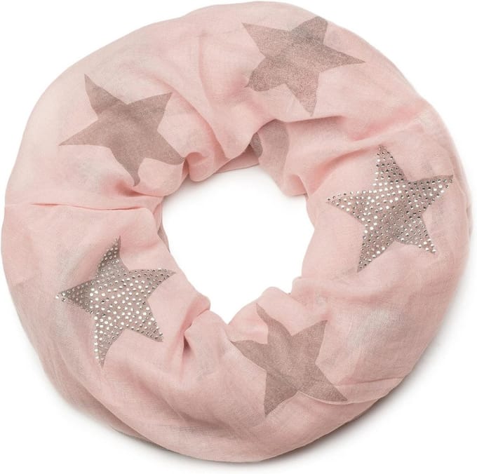 Loop sjaal met stermotief en strass applicatie voor dames