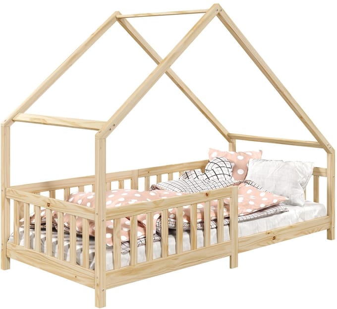 Huisbed CORA 90 x 200 met valbeveiliging - naturel