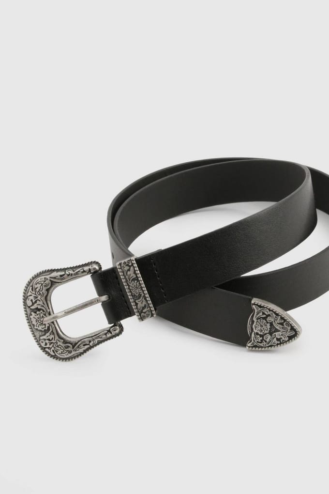 boohoo Dames Zwarte Westerse gesp riem | Black | Maat: Medium/Large