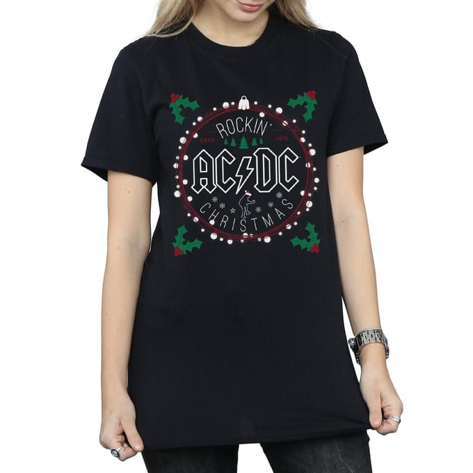 AC/DC Dames/Dames Kerstmis Cirkel Katoenen Vriendje T-shirt (Zwart)