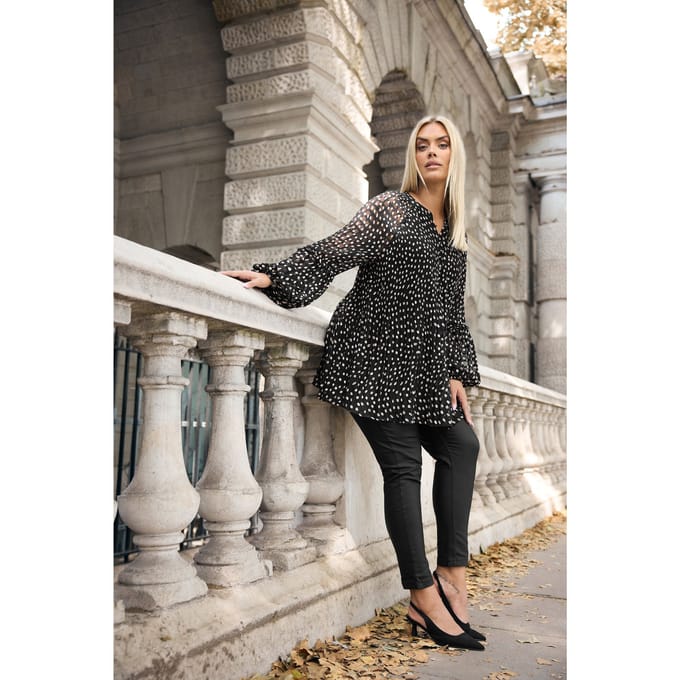Yours Zwarte Geplooide Blouse Met Stippenprint Size 44