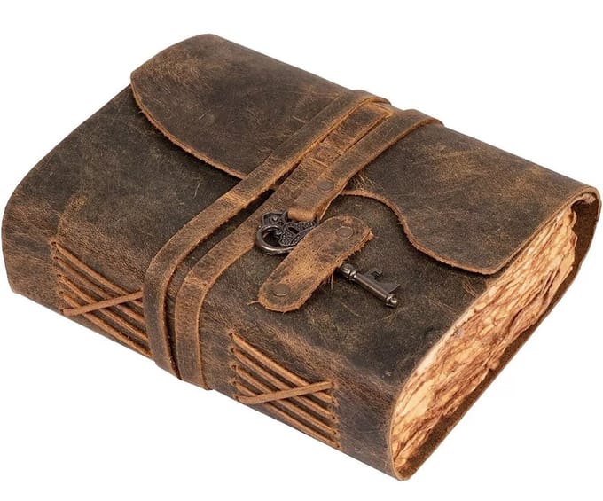 Leren Deckle-edge Notitieboek met Sleutel 18x13cm - Handgemaakt