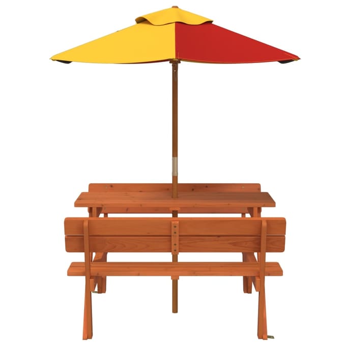 vidaXL - Picknicktafel - voor - 4 - kinderen - met - parasol - massief - vurenhout