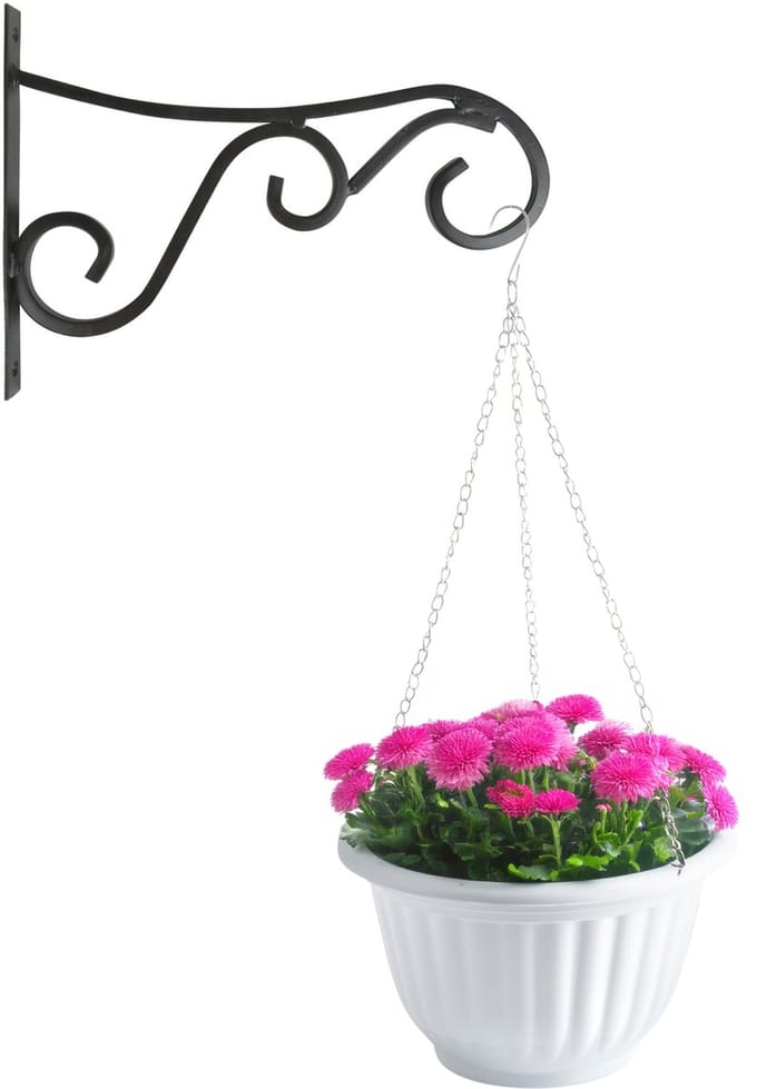 Hangpot + Muurhaak Trani - wit - D20 cm - kunststof - metaal - tuinaccessoires