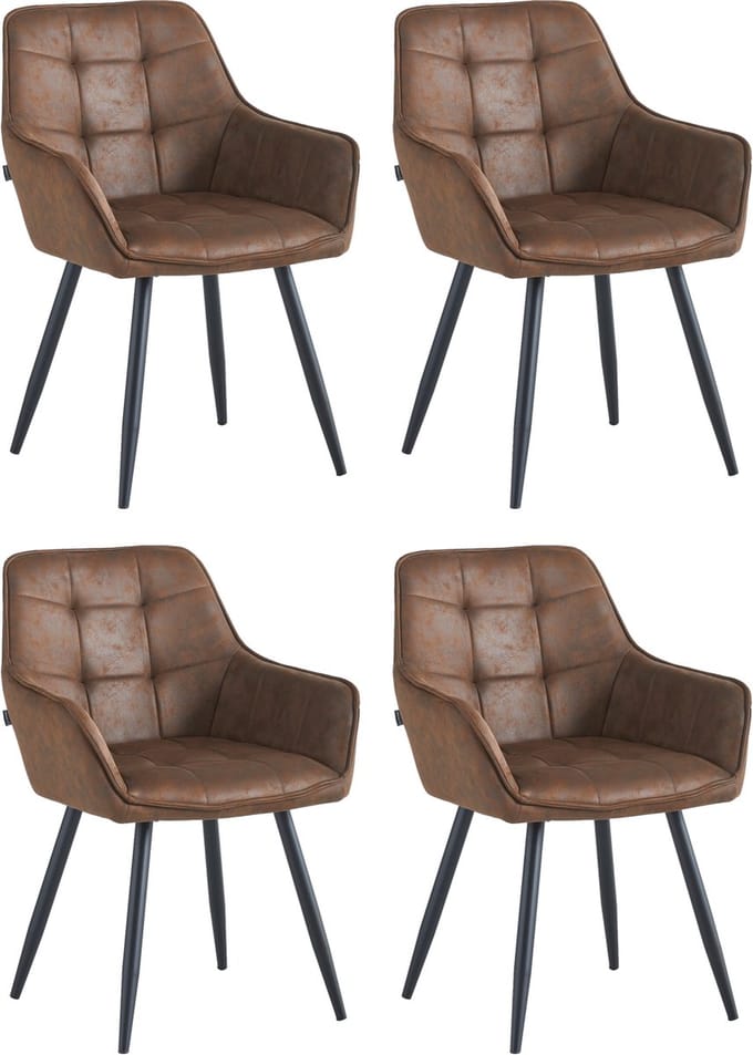 Colenis® - Oriana Eetkamerstoel - Set van 4 - Bruin - Microvezel - Industrieel