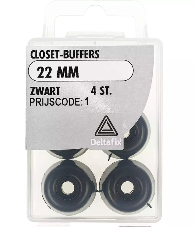 Deltafix Zwarte closetbuffers - 22 mm - 4 stuks - Schokabsorberend - Veelzijdig gebruik