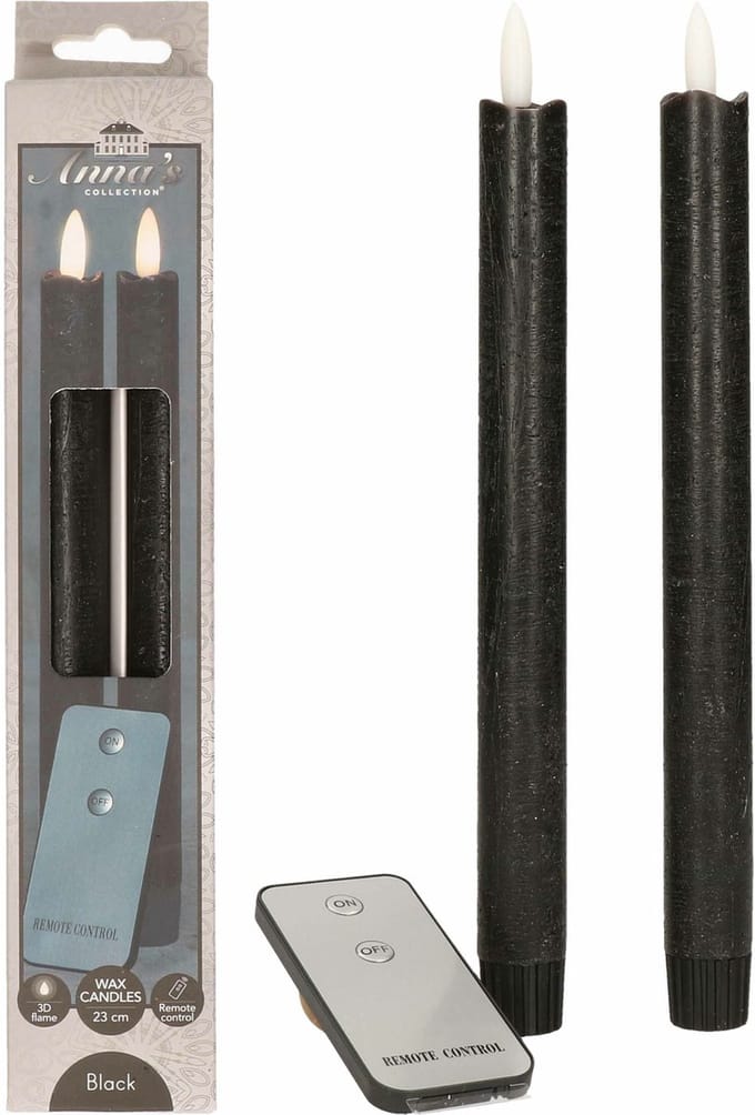 Anna's Collection LED dinerkaarsen - 4x - zwart - 23 cm - met afstandsbediening