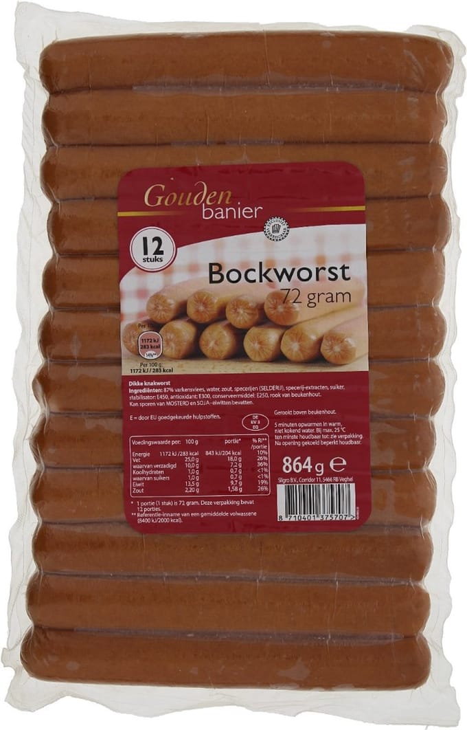 Gouden Banier Bockworst 12 stuks x 72 gram