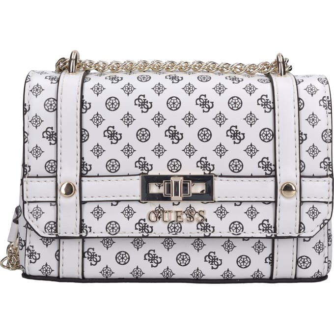 GUESS Schoudertas Handtas Emilee Mini Convertible Crossbody Flap Stone Logo Crème