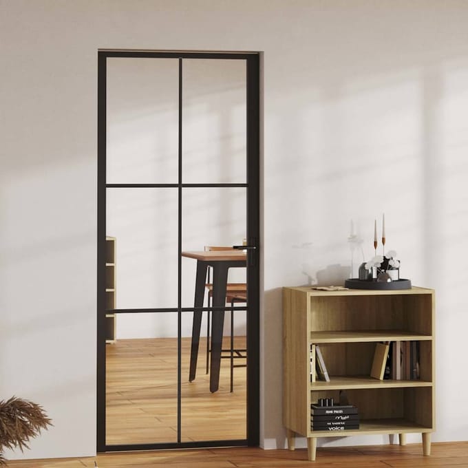 vidaXL - Binnendeur - 83x201,5 - cm - ESG-glas - en - aluminium - zwart