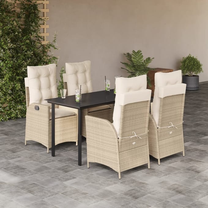 vidaXL - 5-delige - Tuinset - met - kussens - poly - rattan - beige
