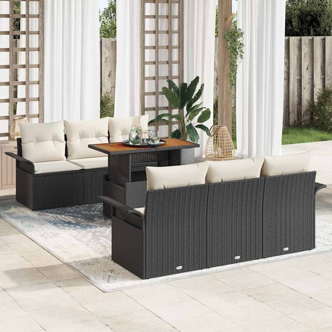 vidaXL - Tuinbank - Set - 7 - st - Zwart - en - Crème - 100 - x - 55 - x - 73 - cm
