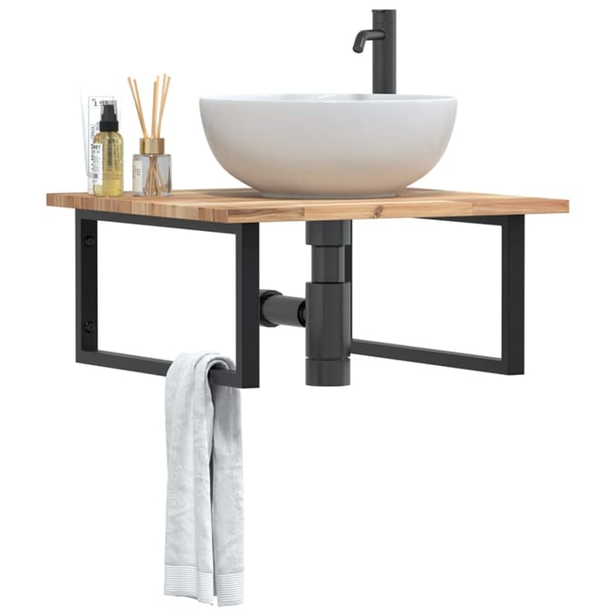 vidaXL - Badkamer - wandschap - staal - en - massief - acaciahout