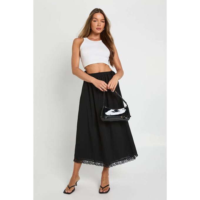 boohoo Dames Wikkel-taille opgetokkelde maxi-rok | Black | Maat: 8