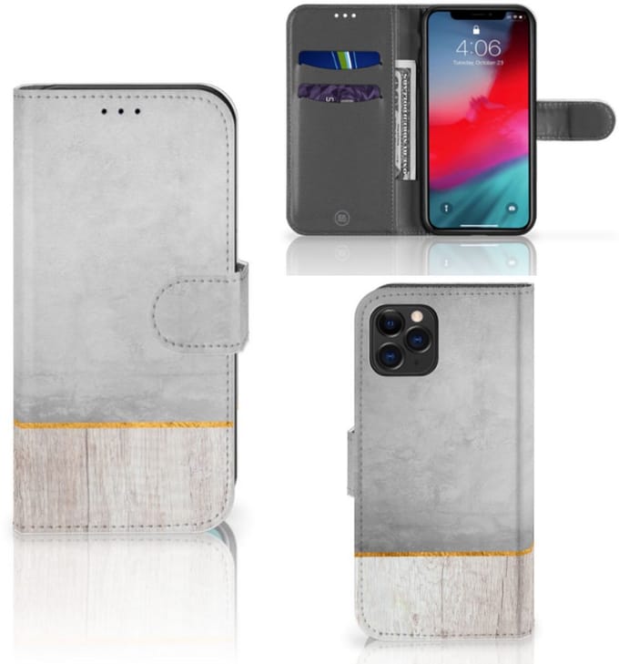 Apple iPhone 11 Pro Book Style Case Wood Concrete